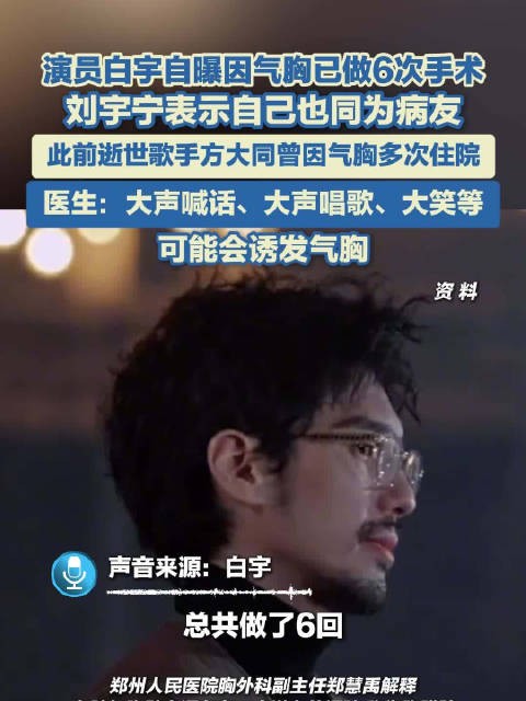 白宇自曝因气胸已做6次手术