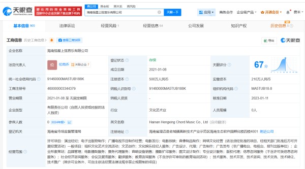 黄子韬名下一公司现经营异常，注册资本 500 万细节曝光