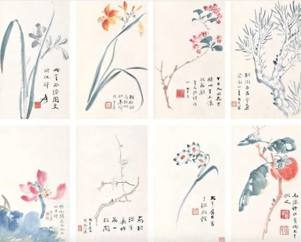 一组张大千的花鸟册页，静美！