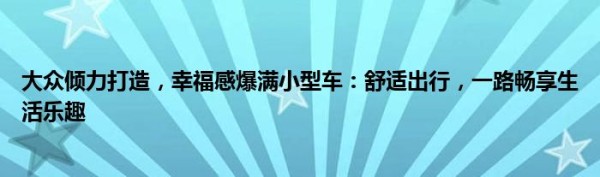 大众倾力打造，幸福感爆满小型车：舒适出行，一路畅享生活乐趣