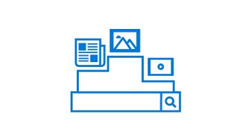 An illustration of a content results ranking over a website search bar.