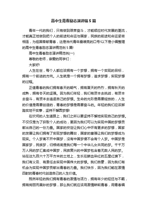 高中生青春励志演讲稿5篇