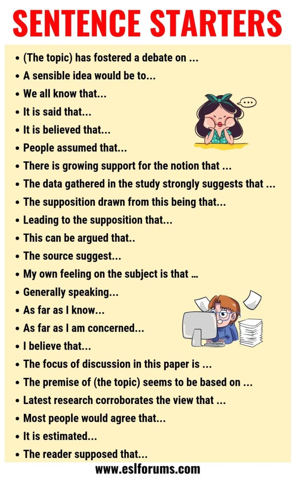 List of Sentence Starters 