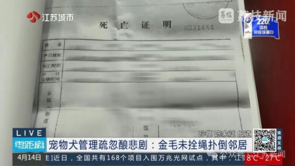 八旬老人被邻居金毛扑倒致死，邻居不愿赔10万，法院：赔40万！