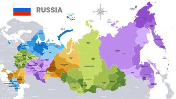 mapa da Rússia com nomes