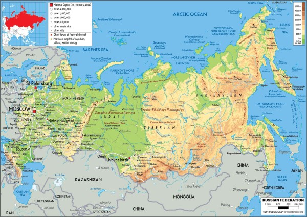 mapa físico da Rússia