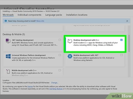 Step 5 Click to check the box next to Desktop development with C++.