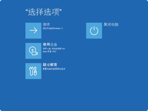 Windows RE中“选择选项”屏幕的屏幕截图。