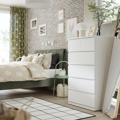STORKLINTA 6-drawer chest, white/anchor/unlock function, 27 1/2x18 7/8x47 1/4 "