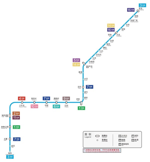 深圳地铁3号线高清线路图，所有站点一览(附换乘线路)