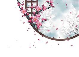 复古窗户与梅花PNG元素