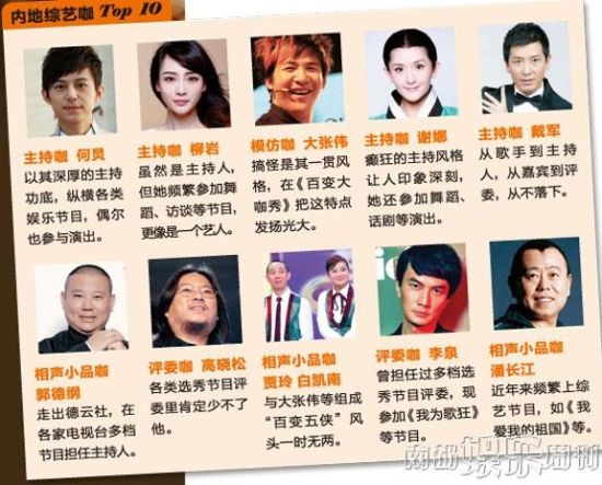 内地综艺咖Top10