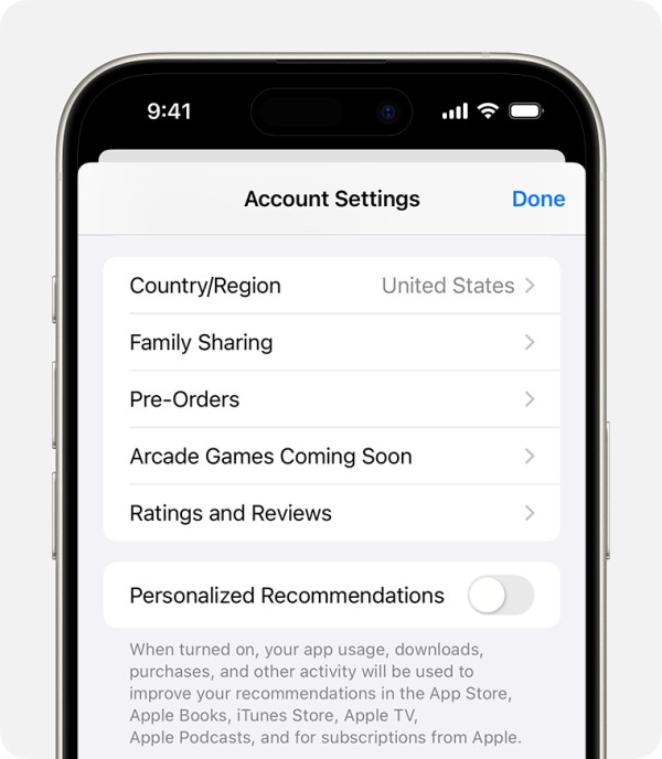 iPhone 显示了“账户设置”中的“预订”