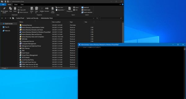 In Administrative Tools, we have the Active Directory Module for Windows PowerShell