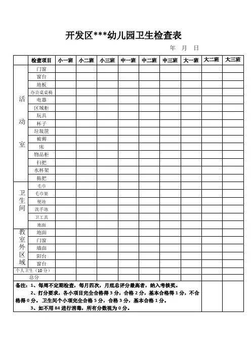 幼儿园卫生工作检查表