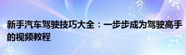新手汽车驾驶技巧大全：一步步成为驾驶高手的视频教程
