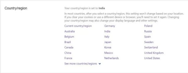 Bing Homepage Quiz Change Region