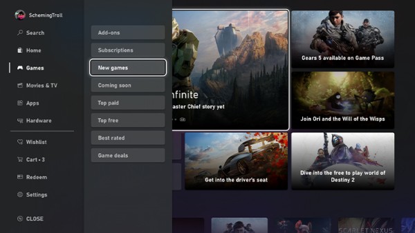 UI 畫面顯示 Microsoft Store 的遊戲區段。