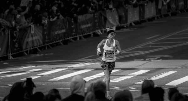 NYC Marathon female runner near the finish line