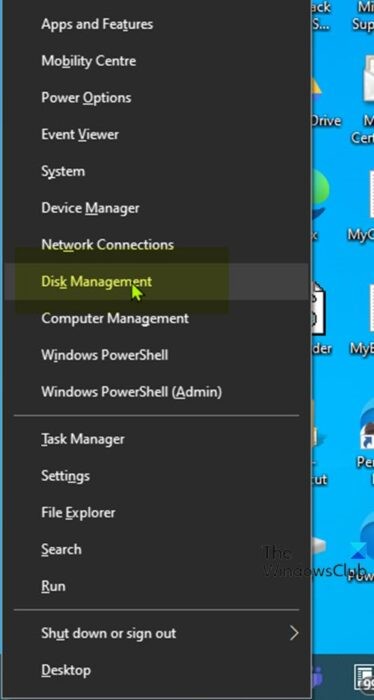 Öffnen Sie die Datenträgerverwaltung über das Power User (Win+X) Menü