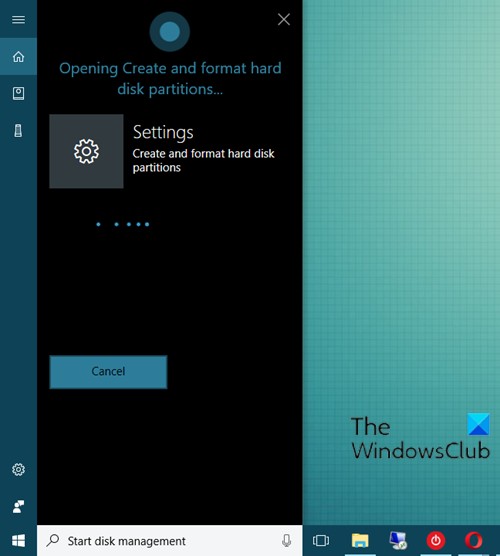 Öffnen Sie die Datenträgerverwaltung über Cortana