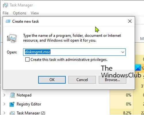 Öffnen Sie die Datenträgerverwaltung über den Task-Manager