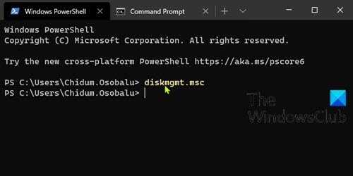 Öffnen Sie die Datenträgerverwaltung über PowerShell