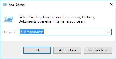 Datenträgerverwaltung öffnen durch diskmgmt.msc