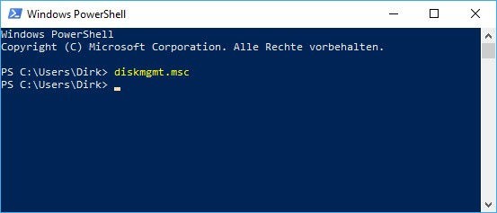 Datenträgerverwaltung öffnen über Windows PowerShell