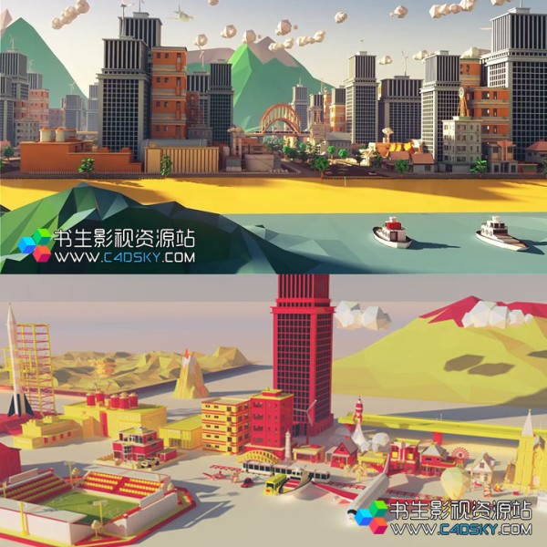 C4D/E3D模型-低多边形汽车/楼房/飞机/建筑/城市<a target=