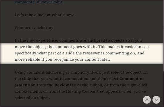 沉浸式阅读器中的线条焦点
