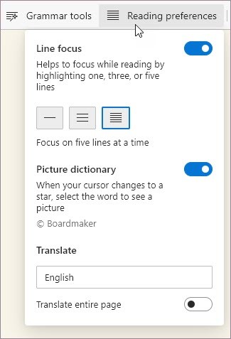 在 沉浸式阅读器 中读取首选项