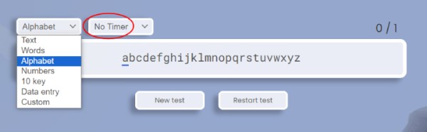 Alphabet speed typing test.