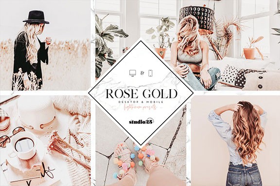 玫瑰金色摄影照片修图效果LR预设 Rose gold lightroom preset
