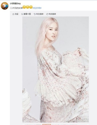 资料图：刘亦菲二次元造型获网友好评。(网友微博截图)