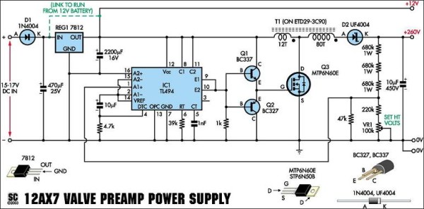 Power Supply Schematic for 12AX7 Preamp Kit