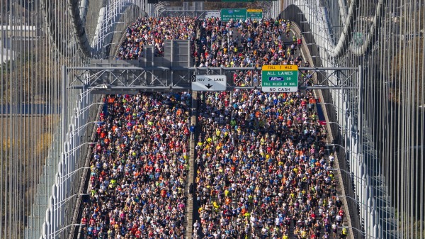 Runners on the Verrazzano -Narrows Bridge during the New York City Marathon