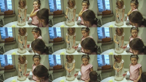 年轻女孩在温馨的厨房环境中进行创意烘焙乐趣。