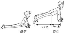 如图所示，小柯积极参加体育锻炼． （1）图甲所示为小柯初学俯卧撑时的姿势，图乙所示为他经练习后的俯卧撑姿势．图乙中小柯双手所受的支持力