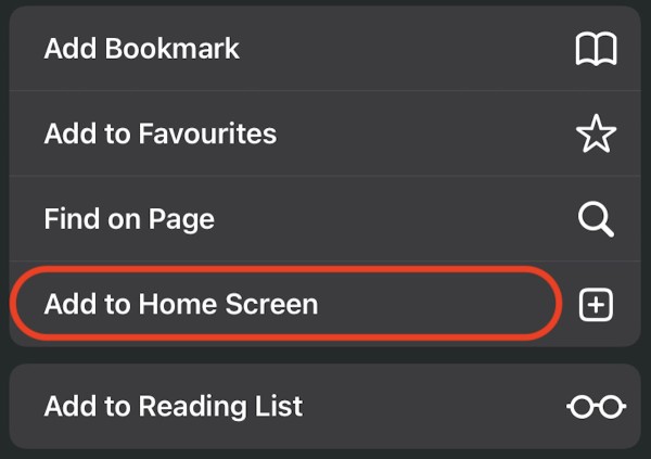 safari add to home screen