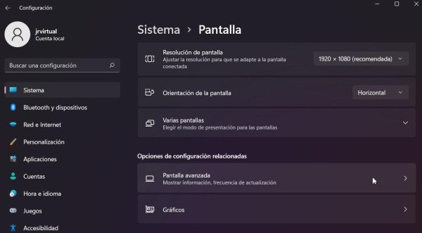 Frecuencia de actualización dinámica en Windows 11