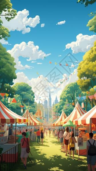 欢快的夏季集市插图高清图片