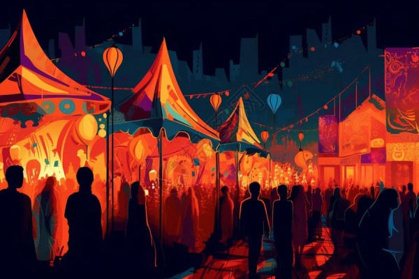 夜晚热闹的集市插图高清图片