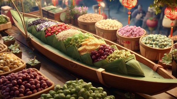 夜市上丰盛的端午美食高清图片