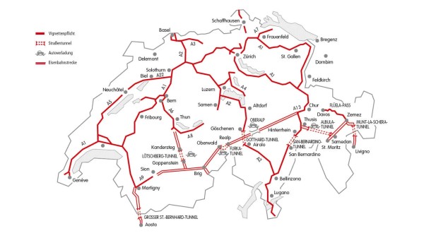 Grafik der gebührenpflichtigen Straßen in der Schweiz