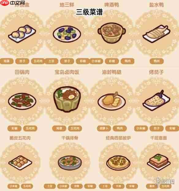 我的休闲时光三级菜谱攻略 三级菜谱配料大全