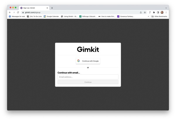 Sign up for Gimkit