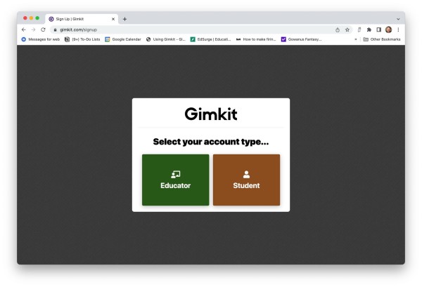 Select Educator or Student