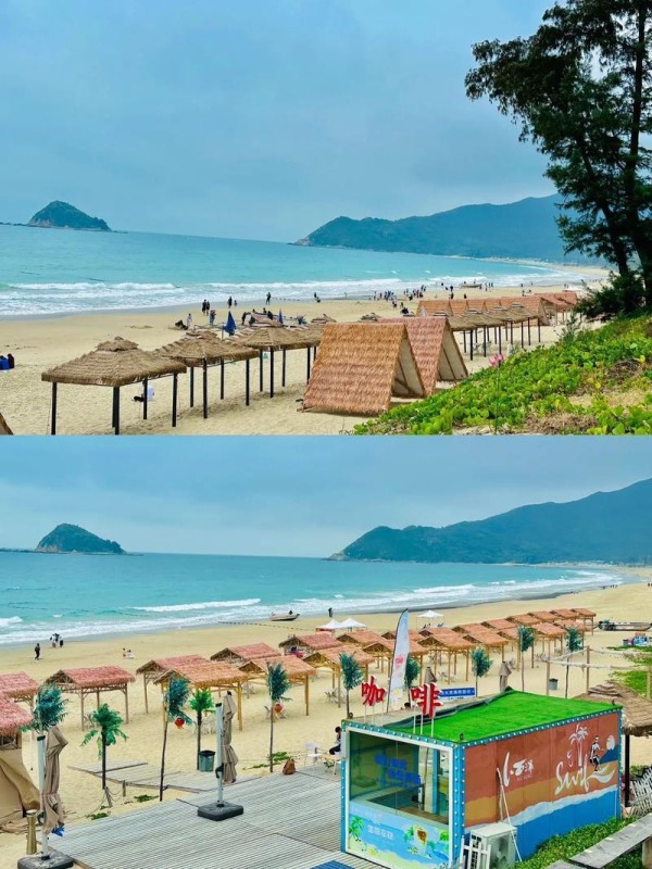 深圳西涌海滩游玩全攻略，必看！  位置：深圳大鹏半岛西涌海滩旅游景区  出行方式：公交出行可以根据具体沙滩选择最近的公交站下车，推荐自驾，附近有停车场，收费合理且方便。 ️ 门票：每人每天一次28元，多次进出35元，门票通用。 ⚠️ 游玩指南： 1️⃣ 四号沙滩 ⏰ 开放时间：8:30-凌晨2:00（24:00停止检票） 这里是冲浪爱好者的天堂，有滑板冲浪、海上冲浪等项目，偶尔还有音乐会，氛围超棒~ 2️⃣ 三号沙滩 ⏰ 开放时间：8:30-24:00 这里是大型游泳区，适合下水游泳‍♂️，喜欢游泳的朋友一定不要错过。 3️⃣ 二号沙滩 ⏰ 开放时间：8:30-22:00（21:00停止检票） 这里有很多沙滩项目，如沙滩排球，还有帐篷⛺️，适合露营野餐，吹吹海风，享受大海和沙滩的乐趣。 4️⃣ 一号沙滩 ⏰ 开放时间：5:00-24:00（23:00停止检票） 这是潜水专用沙滩，乘坐快艇两三分钟即可到达情人岛，体验浮潜，观赏海底生物，还可以玩卡丁船等海上项目。  住宿推荐：蜜悦•深圳蓝白圣岛悬崖泡池美宿 距离西涌沙滩自驾约二十分钟，交通便利。民宿建于悬崖海边，房间自带拍照绝美出片的洞穴泡池，艺术设计与蓝白配色相结合，是夏日不可错过的浪漫空间。玩了一天后，躺在泡池里观山看海，享受轻松时光。-有驾