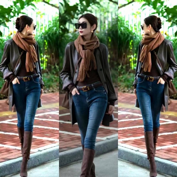 2024王炸组合！短款皮衣+微喇裤，这样穿显高10cm？